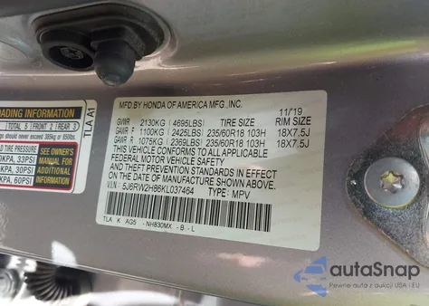 2019 Honda Cr-V Ex-L from USA, damaged, VIN 5J6RW2H86KL037464